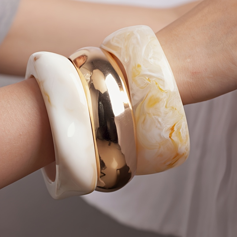 3pcs Women's Asymmetrical Acrylic Bracelet Set, Daily Wear